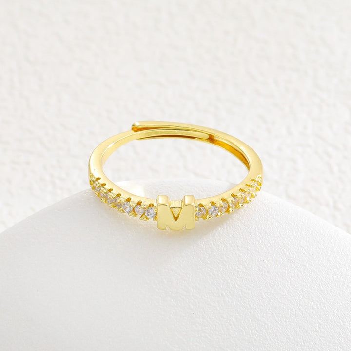 26 Letters Optional Diamond-Encrusted Ring - Gold/Silver Two-Color Women's Light Luxury Minimalist Personalized Accessory
