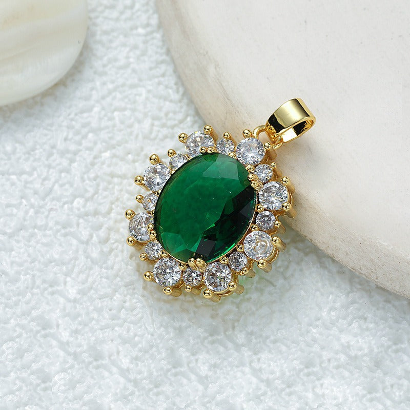18K Gold Multi-Color Diamond-Paved Color Crystal Pendant Necklace