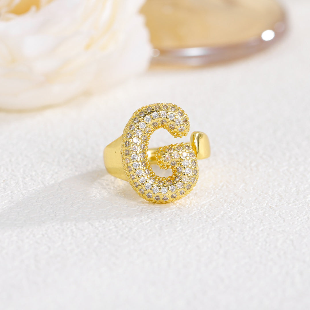 Letter Starburst 18K Gold Diamond 26-Letter Open Ring（Free shipping on orders of two or more items）