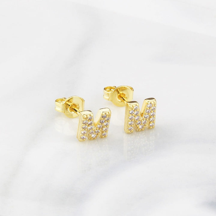 18K Gold 26-Letter Full-Diamond Earrings