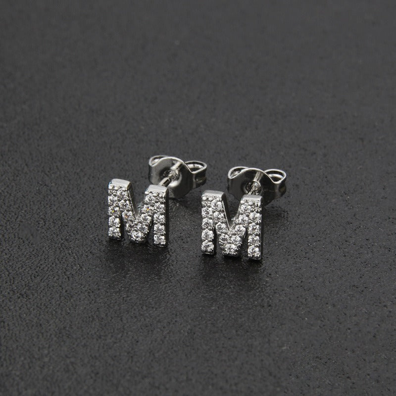 18K Gold 26-Letter Full-Diamond Earrings