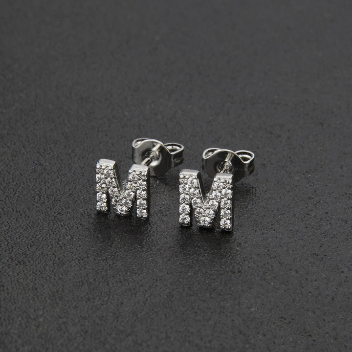 18K Gold 26-Letter Full-Diamond Earrings