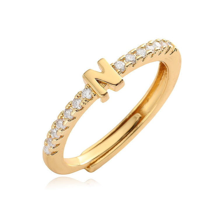 26 Letters Optional Diamond-Encrusted Ring - Gold/Silver Two-Color Women's Light Luxury Minimalist Personalized Accessory