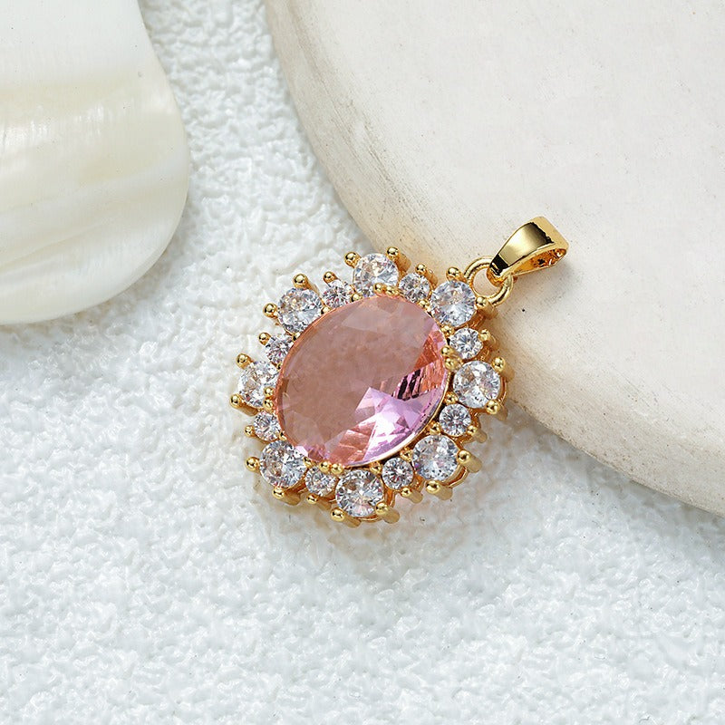 18K Gold Multi-Color Diamond-Paved Color Crystal Pendant Necklace