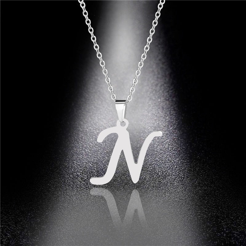 26 Letters Optional Minimalist Silver Necklace - Unisex Personalized Custom Initial Name Accessory