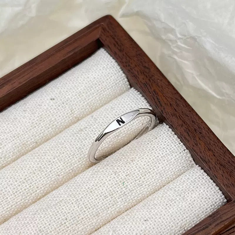 S925 Silver 18K Gold 26-Letter Minimalist Plain Band Ring