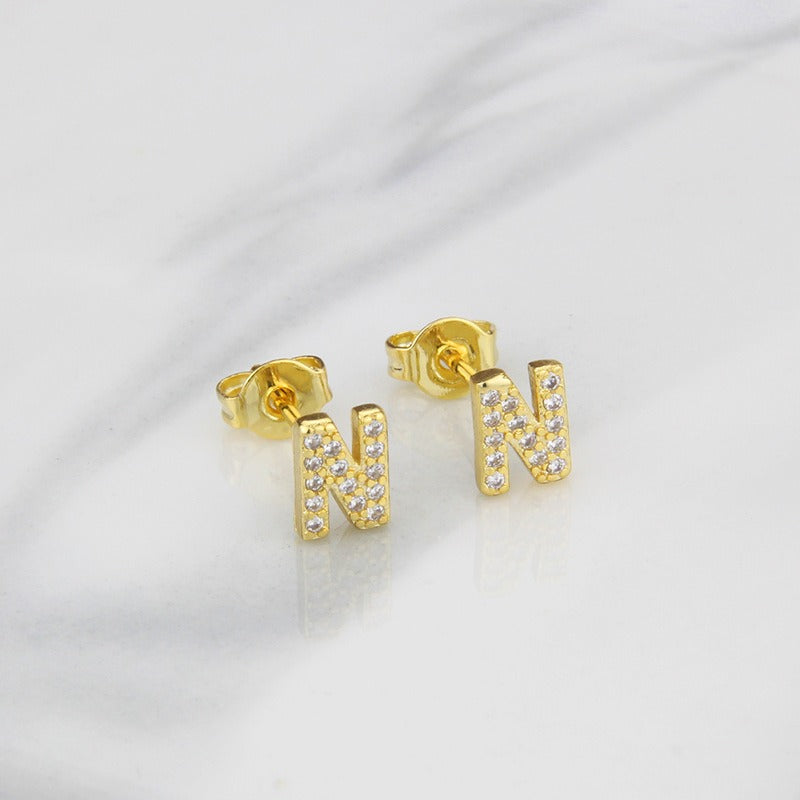 18K Gold 26-Letter Full-Diamond Earrings