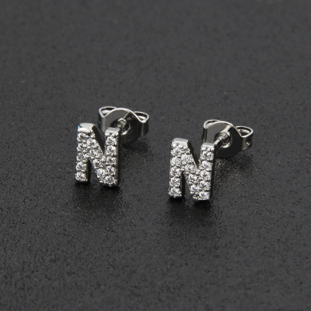 18K Gold 26-Letter Full-Diamond Earrings