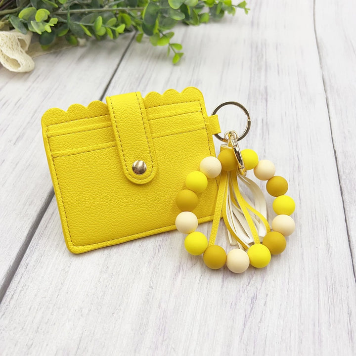 Multi-Color Leather Card Holder + Silicone Bead Tassel Charm - Light Luxury Minimalist Portable Coin Purse