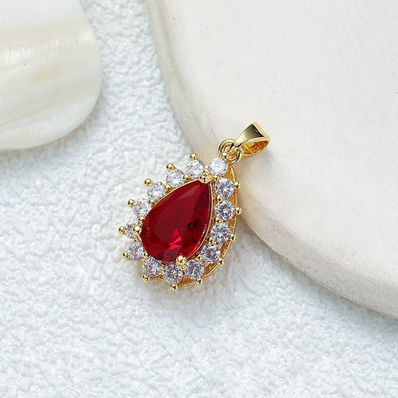 18K Gold Multi-Color Diamond-Paved Color Crystal Pendant Necklace