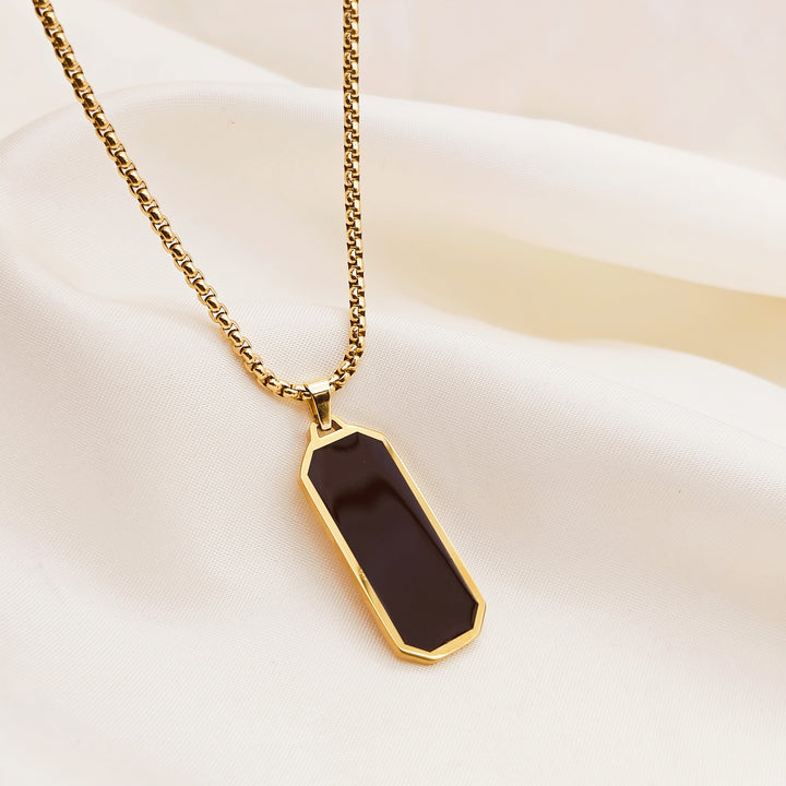 Dual-Color Geometric Gemstone Pendant Necklace - Titanium Steel Light Luxury Niche Choker European