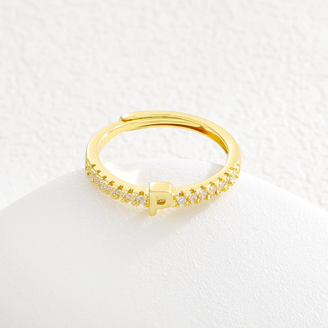 26 Letters Optional Diamond-Encrusted Ring - Gold/Silver Two-Color Women's Light Luxury Minimalist Personalized Accessory