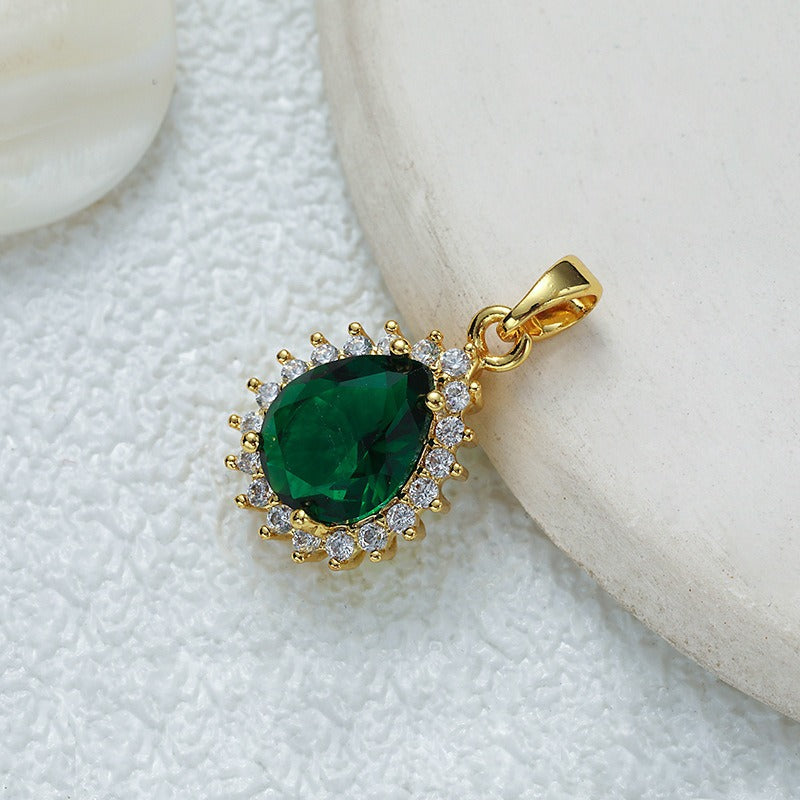 18K Gold Multi-Color Diamond-Paved Color Crystal Pendant Necklace