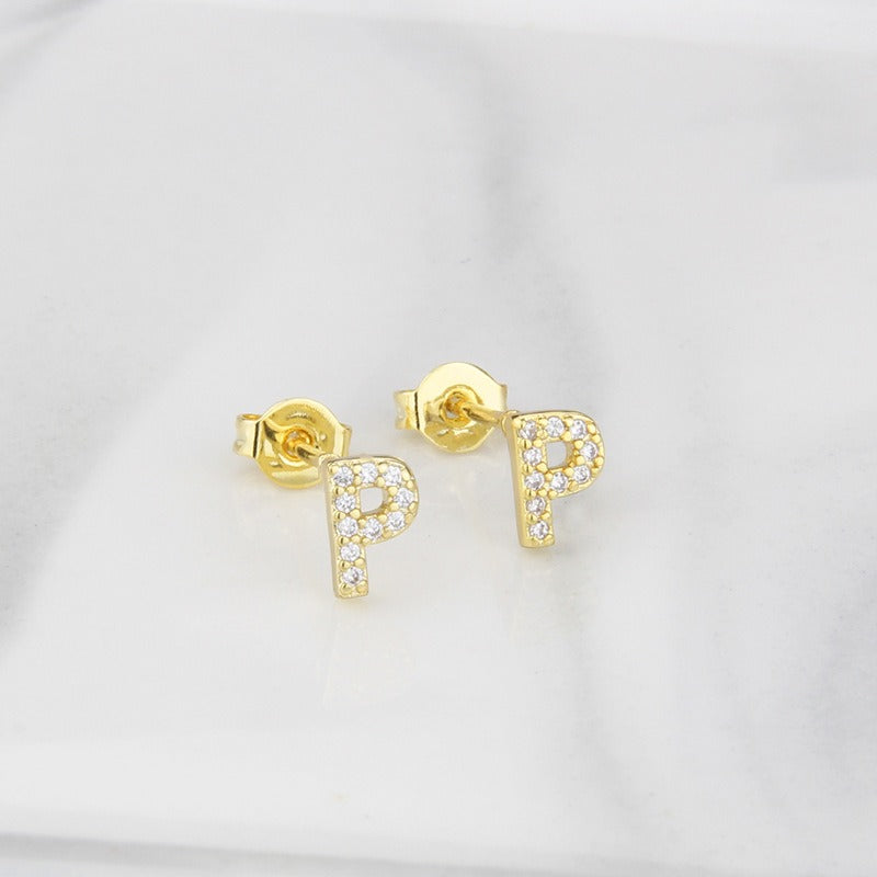 18K Gold 26-Letter Full-Diamond Earrings