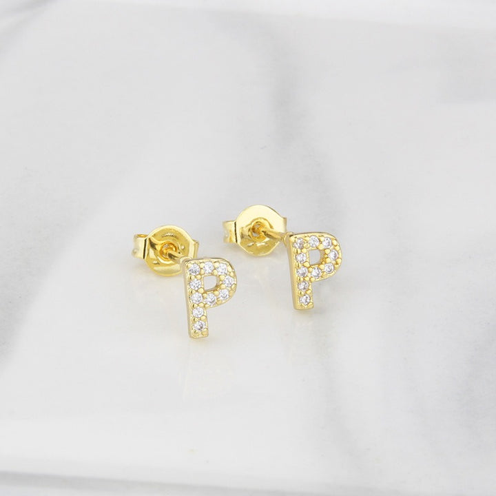 18K Gold 26-Letter Full-Diamond Earrings