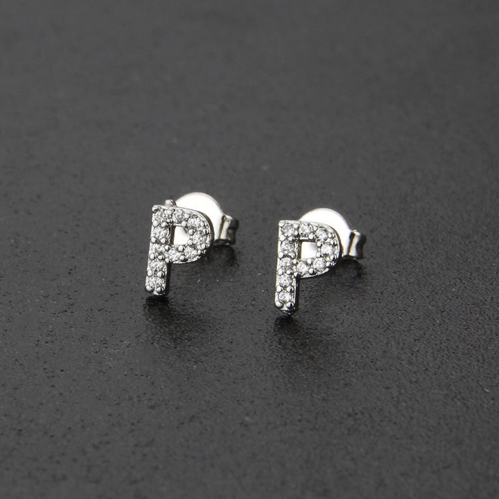 18K Gold 26-Letter Full-Diamond Earrings