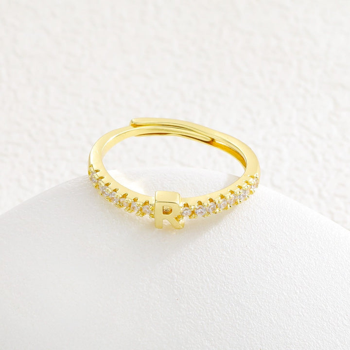 26 Letters Optional Diamond-Encrusted Ring - Gold/Silver Two-Color Women's Light Luxury Minimalist Personalized Accessory