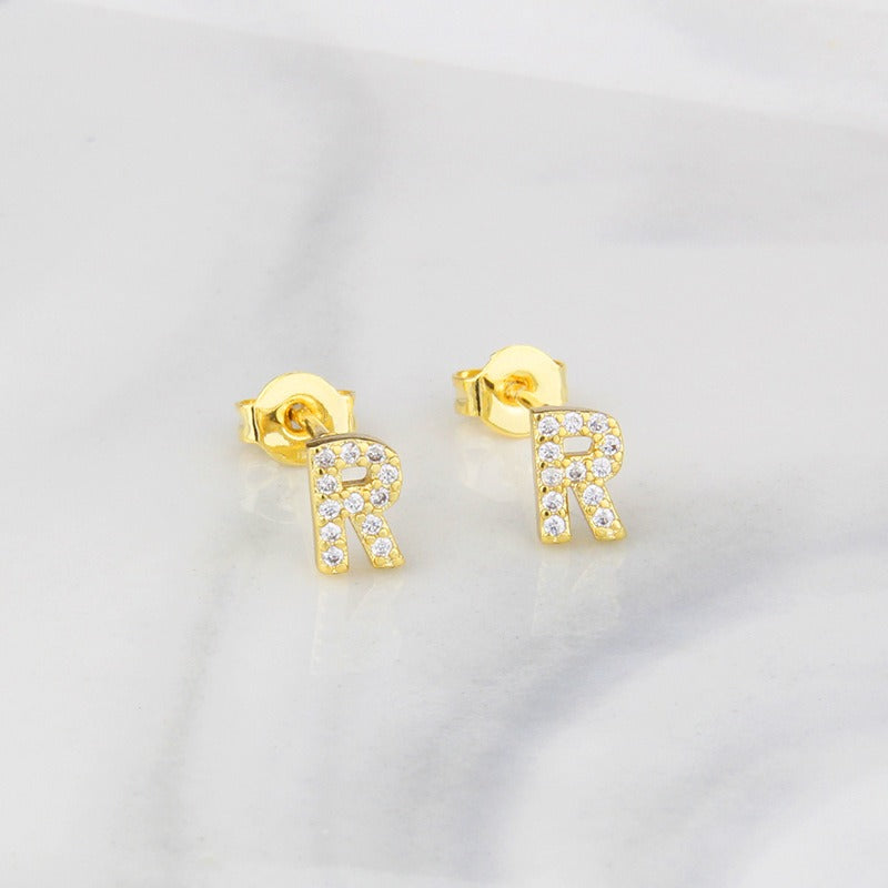 18K Gold 26-Letter Full-Diamond Earrings
