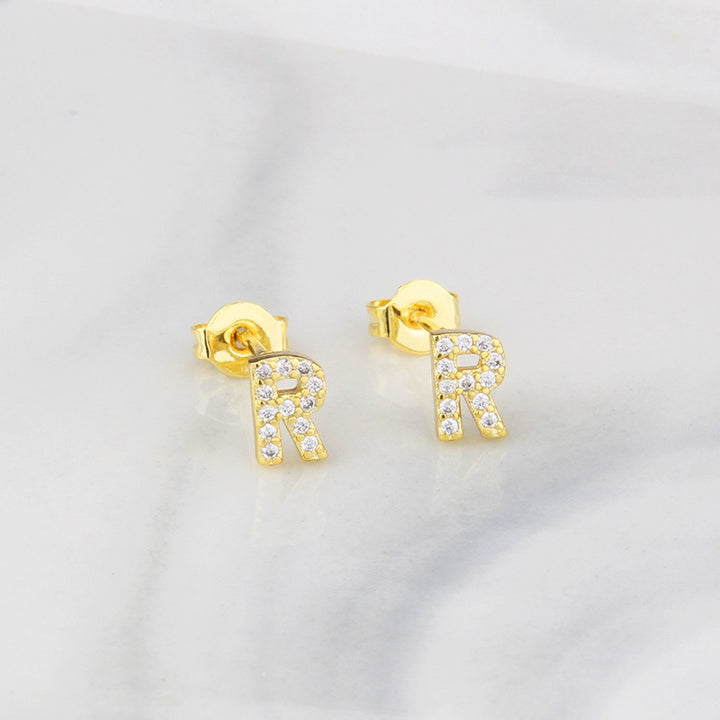 18K Gold 26-Letter Full-Diamond Earrings