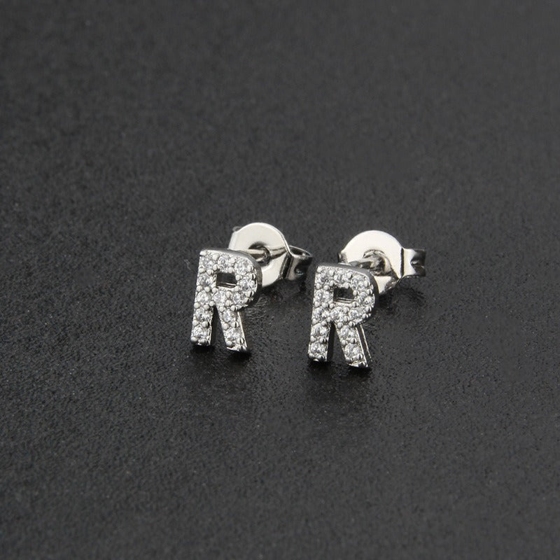 18K Gold 26-Letter Full-Diamond Earrings