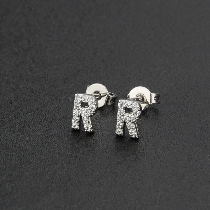 18K Gold 26-Letter Full-Diamond Earrings