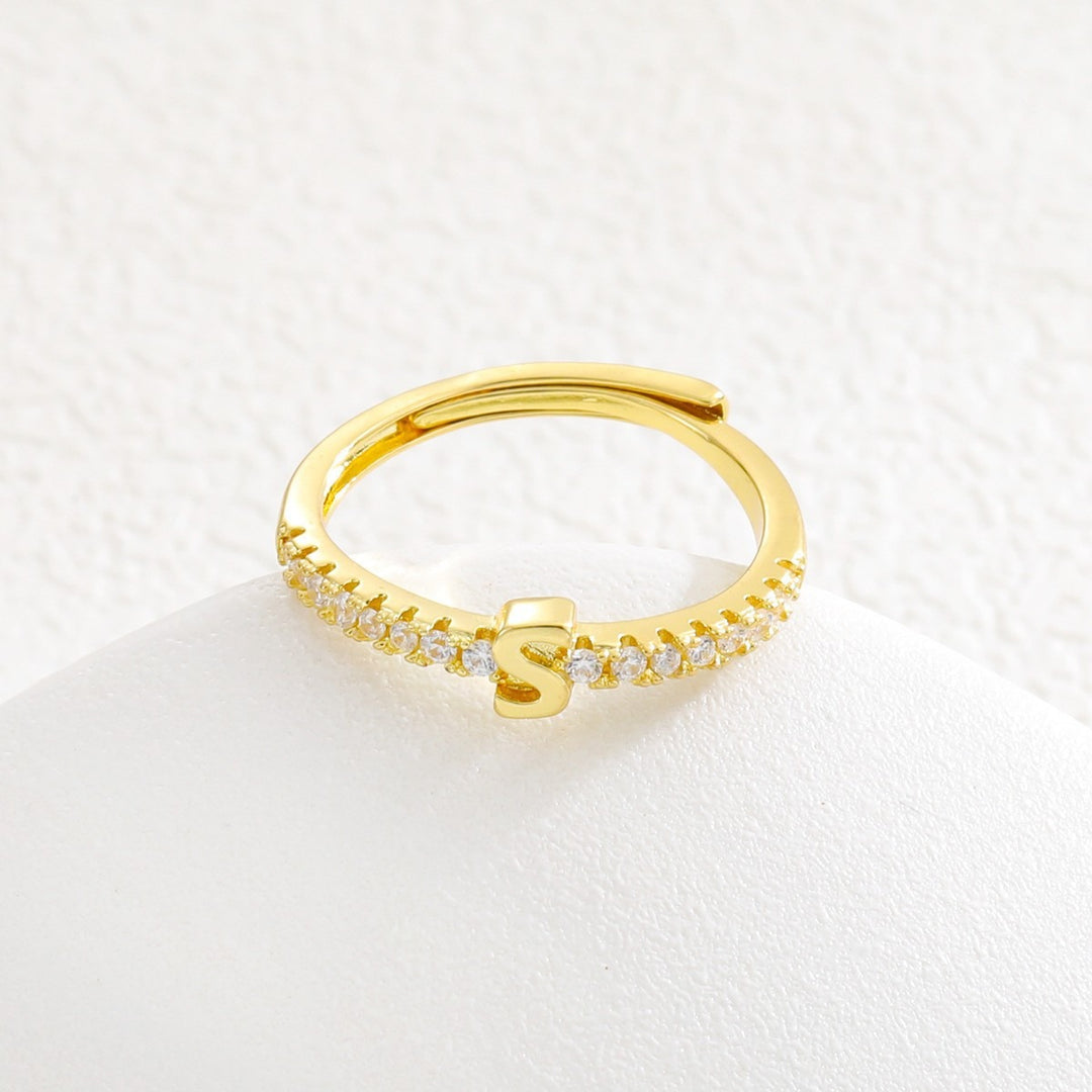 26 Letters Optional Diamond-Encrusted Ring - Gold/Silver Two-Color Women's Light Luxury Minimalist Personalized Accessory