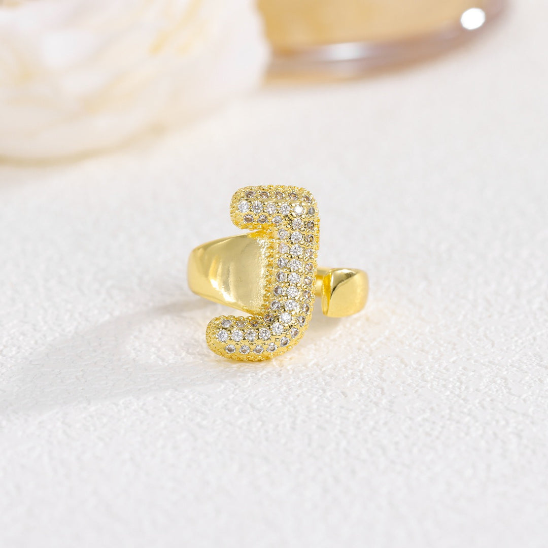 Letter Starburst 18K Gold Diamond 26-Letter Open Ring（Free shipping on orders of two or more items）