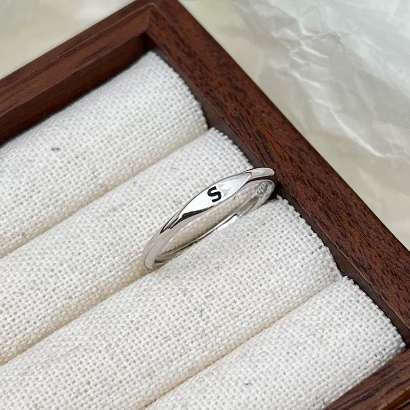 S925 Silver 18K Gold 26-Letter Minimalist Plain Band Ring