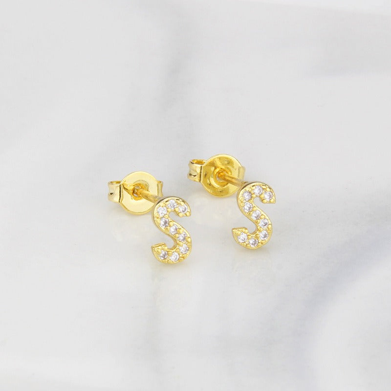 18K Gold 26-Letter Full-Diamond Earrings