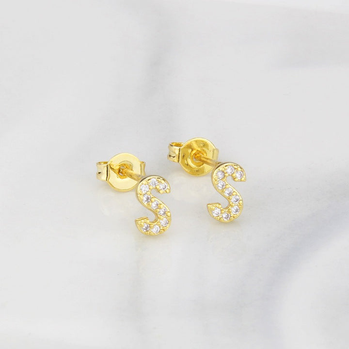 18K Gold 26-Letter Full-Diamond Earrings