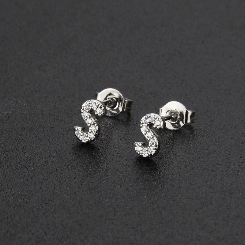 18K Gold 26-Letter Full-Diamond Earrings