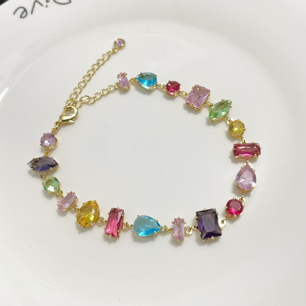Rainbow Crystal Reverie Two-Tone Irregular Zircon Bracelet