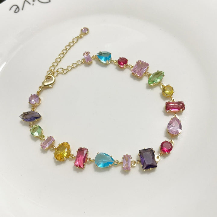Rainbow Crystal Reverie Two-Tone Irregular Zircon Bracelet