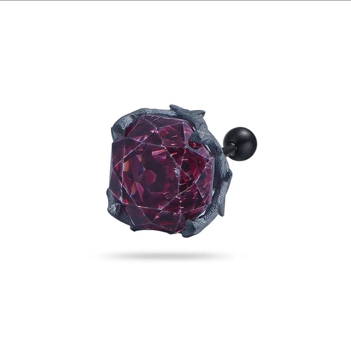 Multi-Color Gemstone Thorn Rose Ear Studs - Unisex Dark-Style Personalized Piercing Accessory