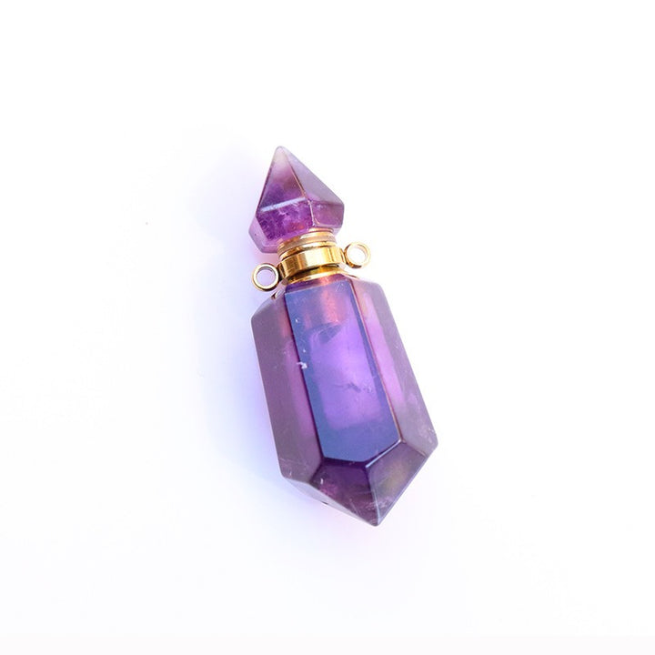 Multi-Color Natural Crystal Perfume Bottle Pendant - Openable Essential Oil Bottle Necklace, Spiritual Energy Fashion Accessory