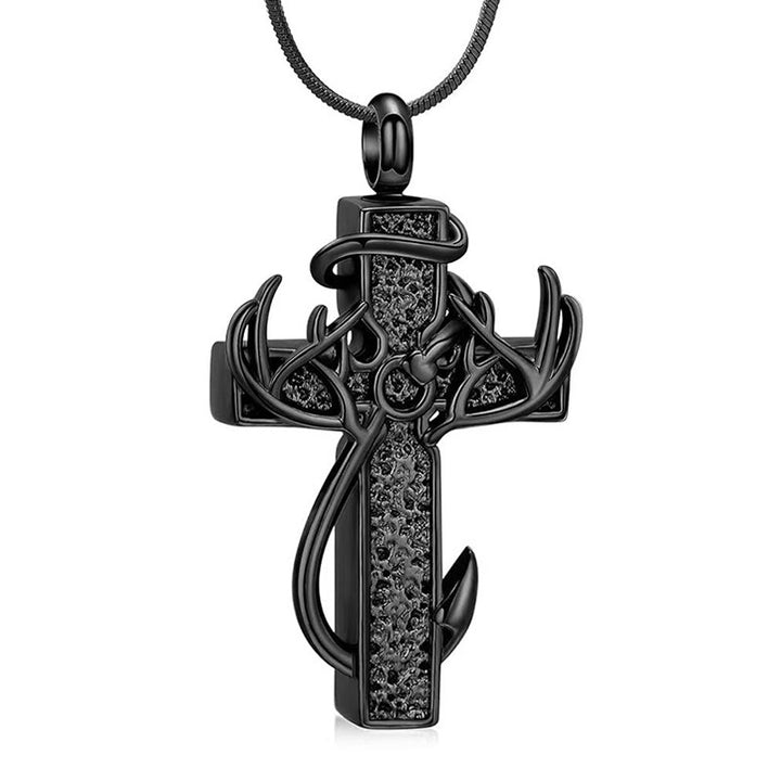 Multi-Color Cross Antler Fish Hook Necklace - Men's Religious Outdoor Style Personalized Pendant, Christian Faith Fashion Accessory