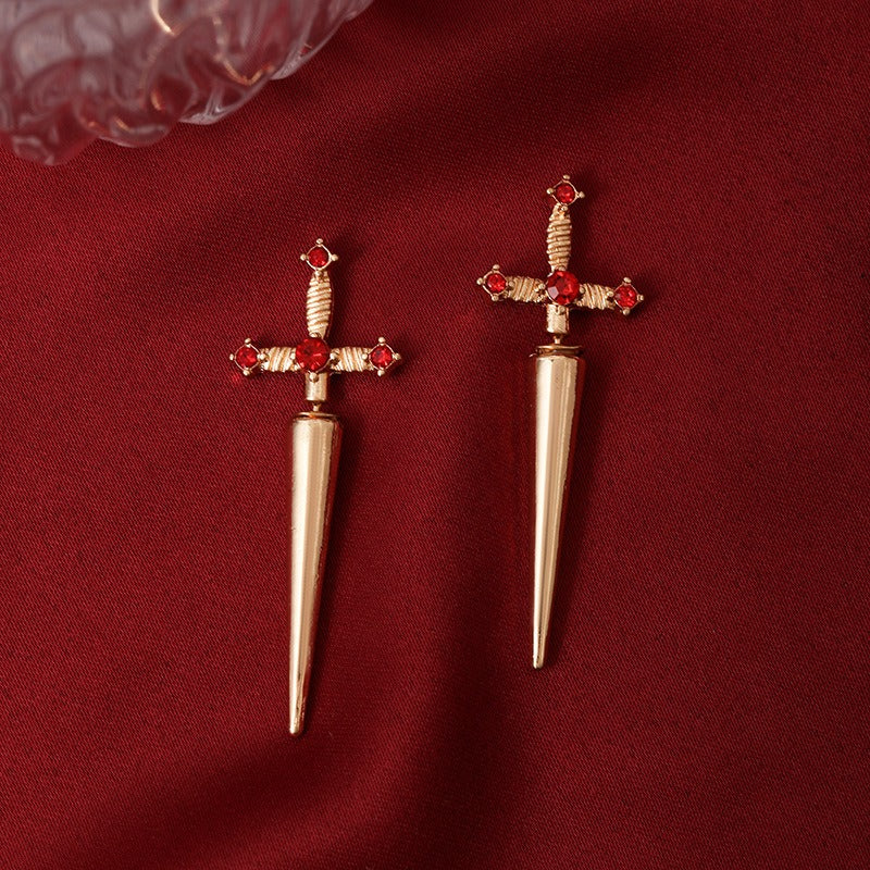 Gothic Punk Cross Spike Earrings - Multi-Color Gem-Embedded Personalized Earrings