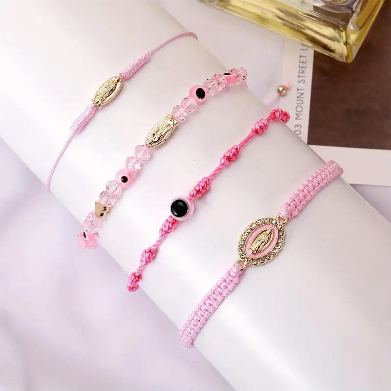 Unisex Religious Braided Rope Bracelets - Virgin Mary/Cross + Evil Eye Decor Lucky Handchains
