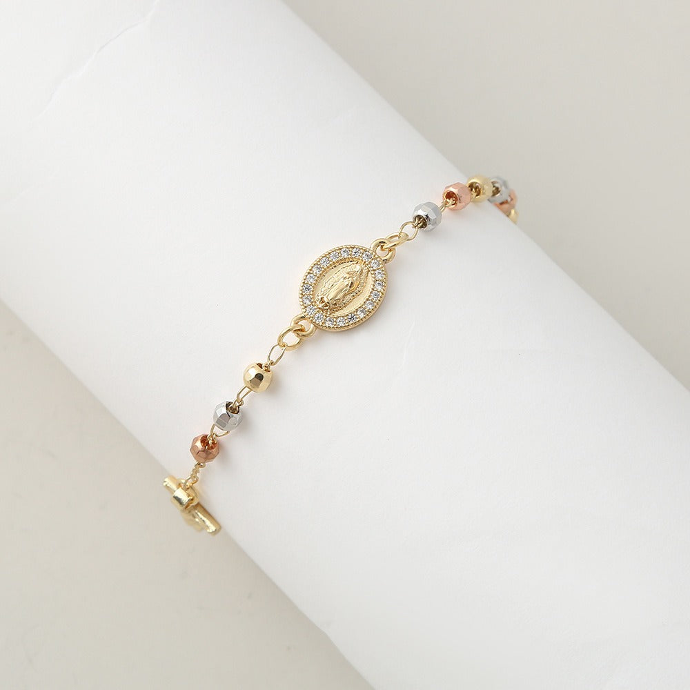 18K Gold-Plated Religious Element Paved Diamond Bracelet - Our Lady of Guadalupe/Cross Multi-Style Light Luxury Bracelet