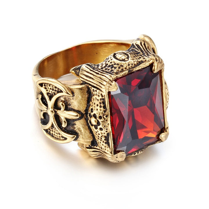 Retro Dark Multi-Color Large Gemstone Ring - Antique Gold/Silver Plated Unisex Niche Statement Band