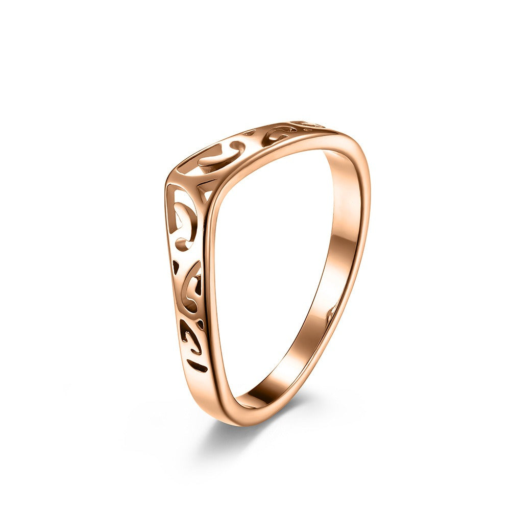 S925 Silver Light Luxury Niche Statement Band : Dual-Color Hollow Totem Ring