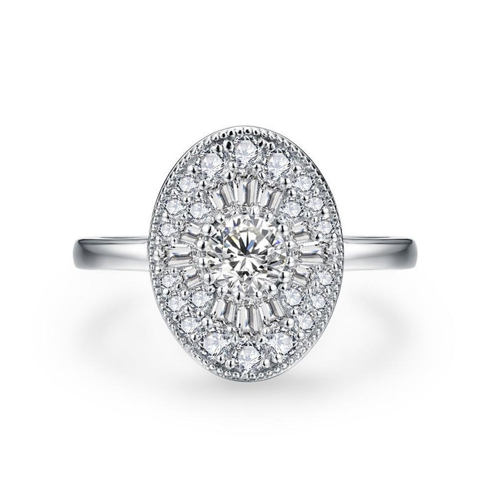 Oval-Cut Center Stone Halo Ring with Pavé Accents