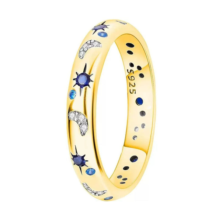 S925 Silver Light Luxury Dual-Color Moon-Star Blue Diamond Ring