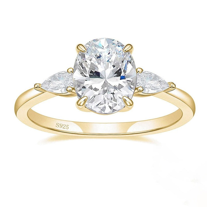 S925 Silver Oval Main Diamond Ring - Pear-Cut Accent Diamond Light Luxury Band