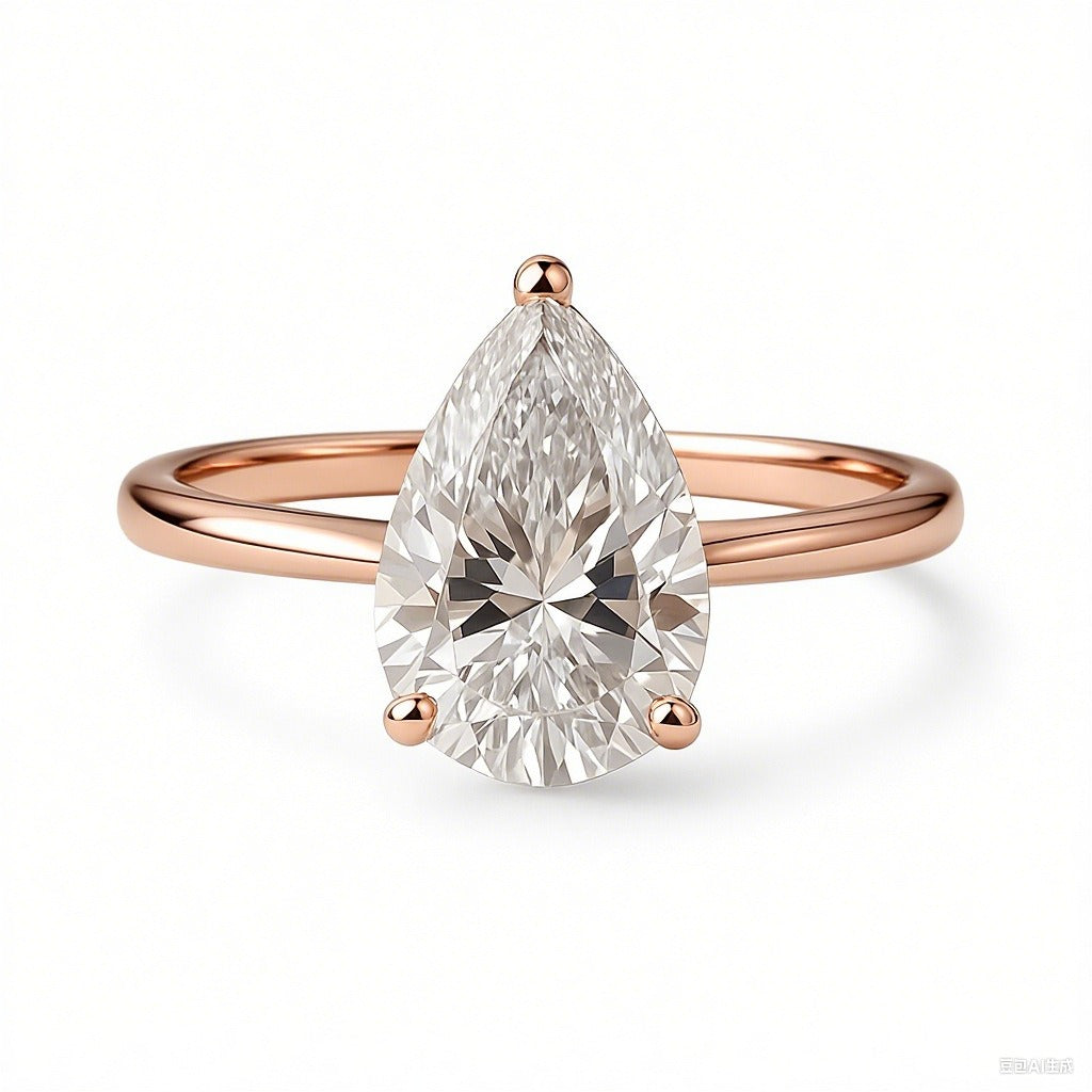 18K Gold/White Gold/Rose Gold Pear Solitaire Diamond Ring - Lab-Grown Diamond Light Luxury Minimalist Band