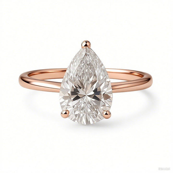 18K Gold/White Gold/Rose Gold Pear Solitaire Diamond Ring - Lab-Grown Diamond Light Luxury Minimalist Band