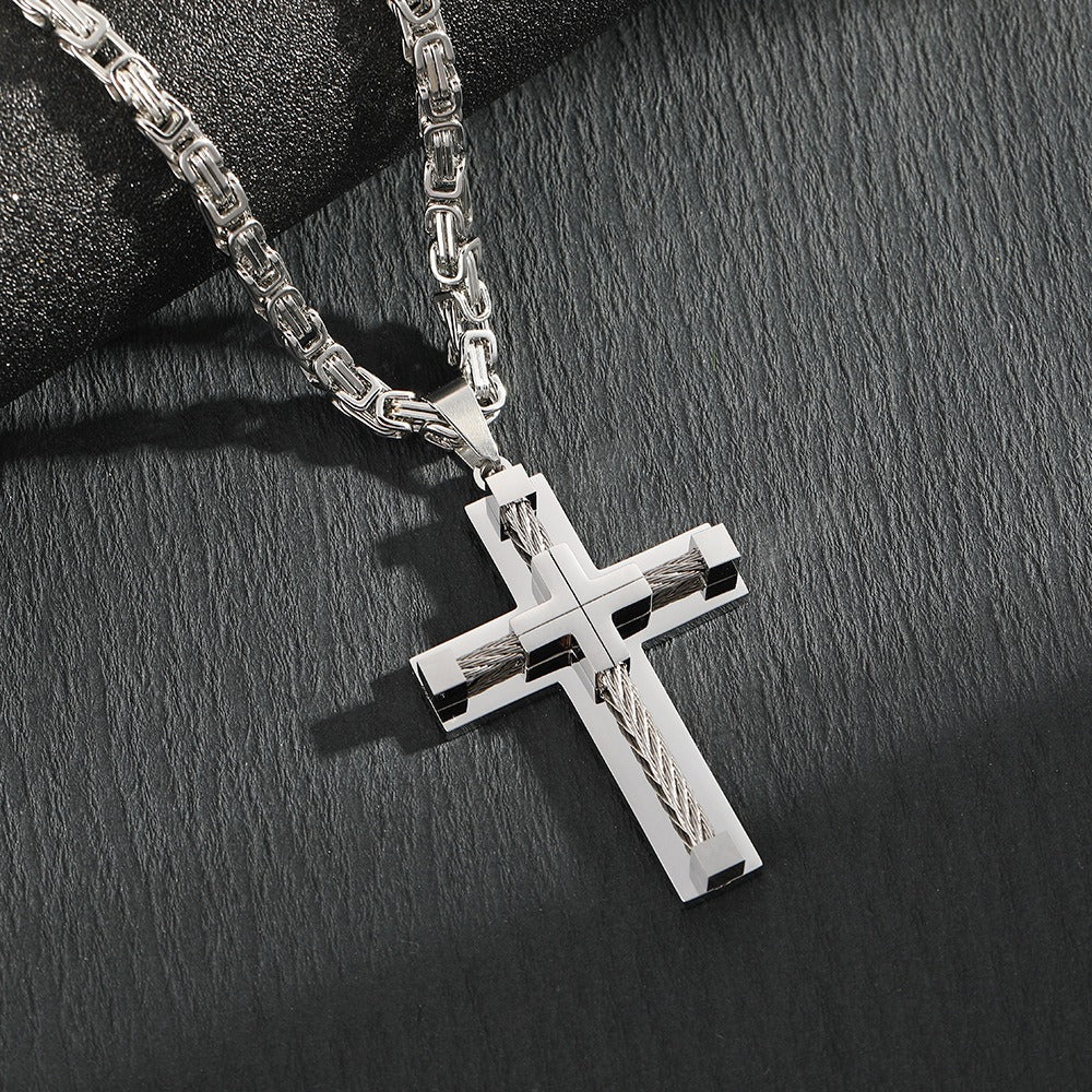 Multi-Color Braided Texture Cross Necklace - Unisex Trendy Religious Style Accessory