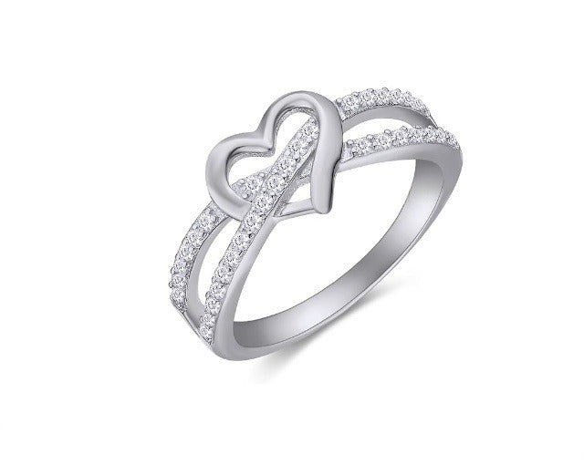 18K Gold Light Luxury Romantic Three-Color Heart Full-Diamond Couple Rings