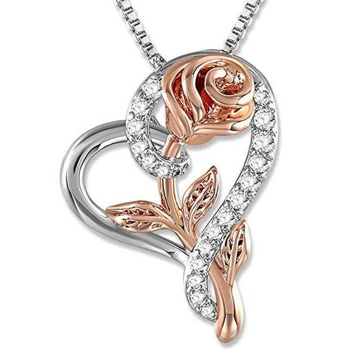 18K Gold Light Luxury Romantic Choker Two-Tone Rose Heart Full-Diamond Necklace