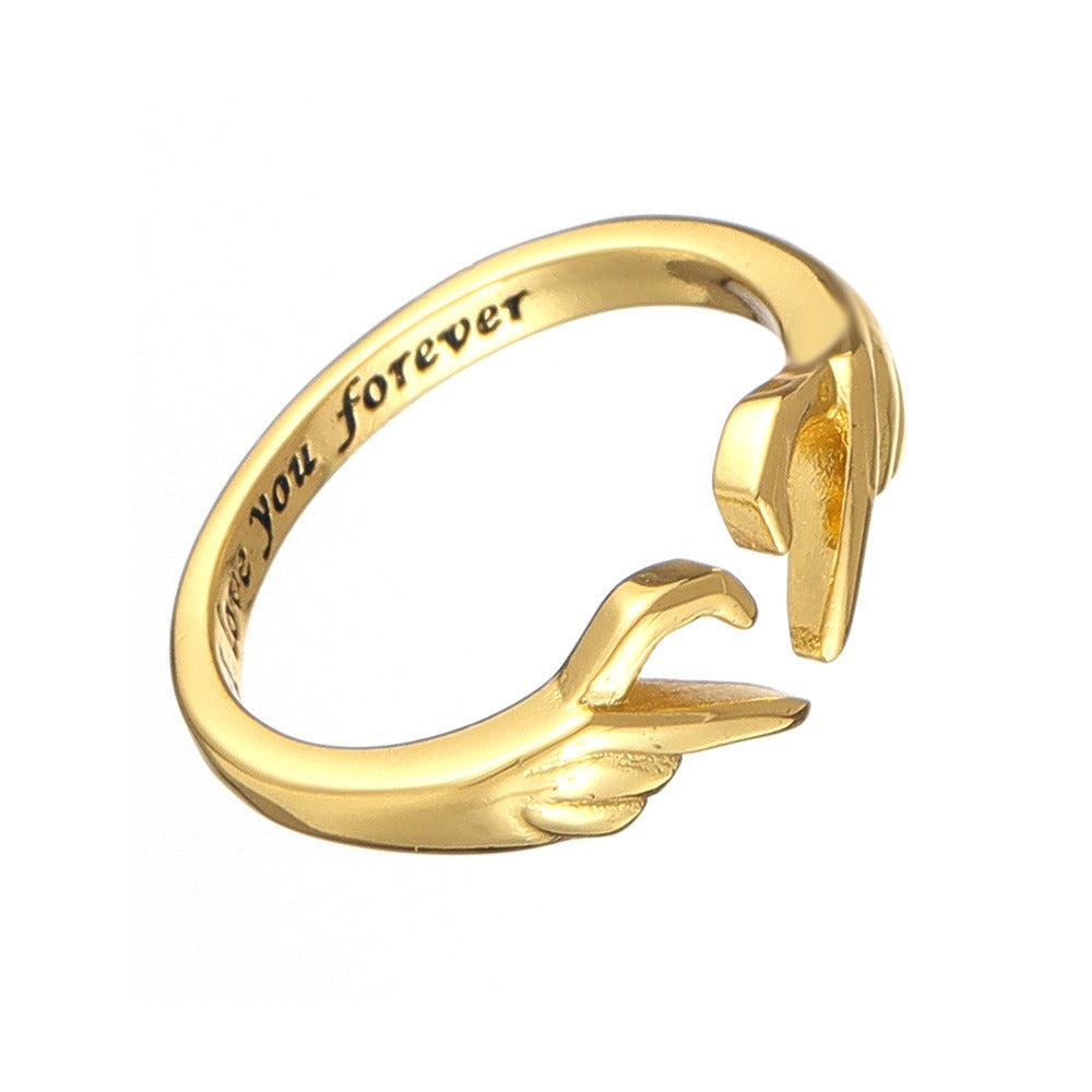 “Forever Promise” 925 Sterling Silver Hand-Holding Adjustable Ring | Symbol of Eternal Love